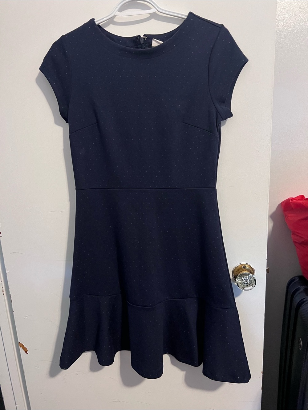 Navy Fit-and-Flare Dress with Polka dots